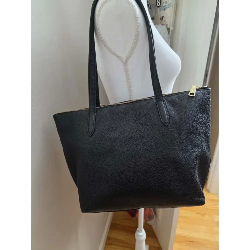 Coach Black Pebbled Leather Zip Top Tote